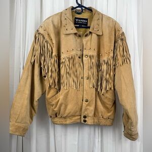 Vintage Wilsons Leather Fringe Suede Jacket Tan Western Boho L